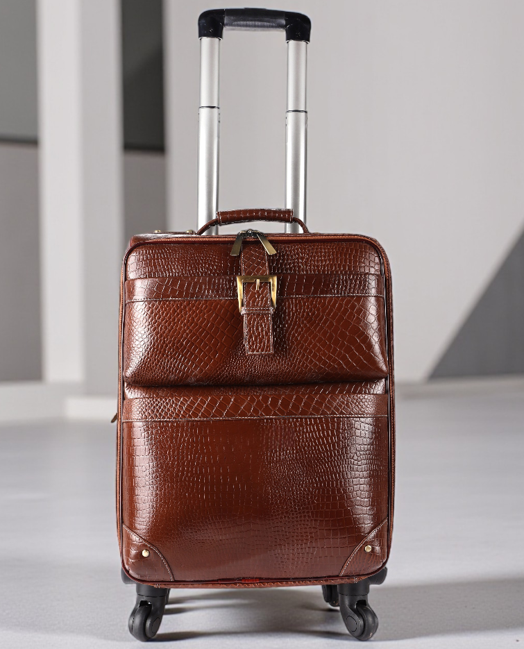 Leather check in luggage trolley bag